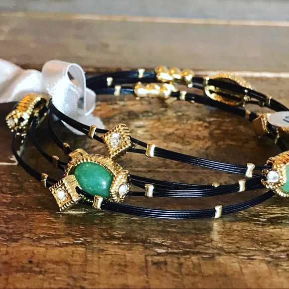 Matana Jewelry Set Of Bracelet Black Wire Bangles Gold Silver